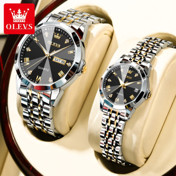 Olevs9931 Couple Watch (Black Dial)